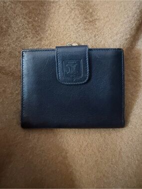 Celine Black Leather Compact Bifold Wallet with Embossed Logo